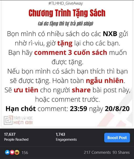 Hình ảnh Hiểu đúng 2 loại tương tác trên Facebook để tăng tương tác hiệu quả 15 một post tặng quà giúp tăng tương tác rất tốt