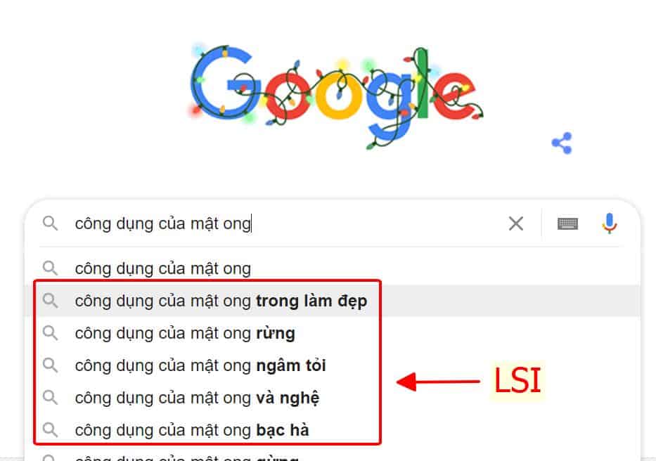 Hình ảnh 2 Nhóm Yếu Tố tạo nên Content chuẩn SEO 9 Tìm LSI trên google suggest
