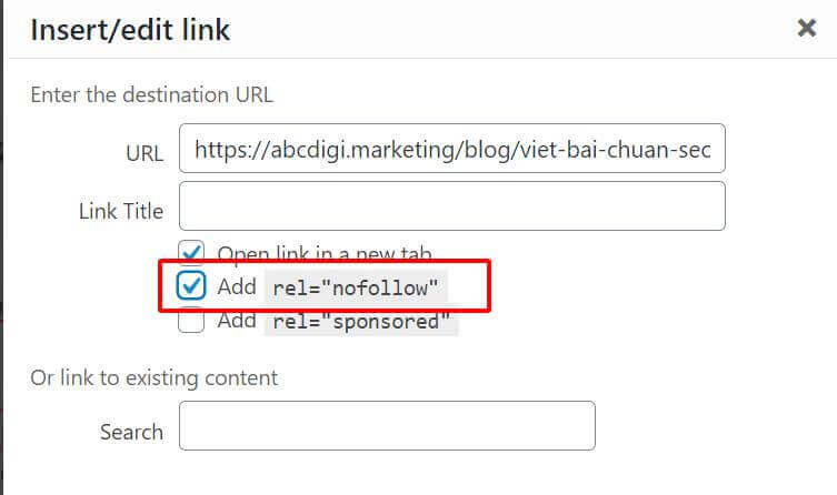 Hình ảnh 6 bước & checklist Tối ưu On-page Bài Viết SEO khi post lên website 53 chọn nofollow cho external link