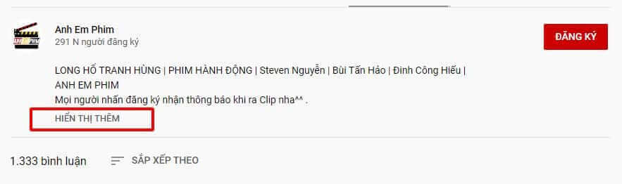 phía trên phần hiển thị thêm