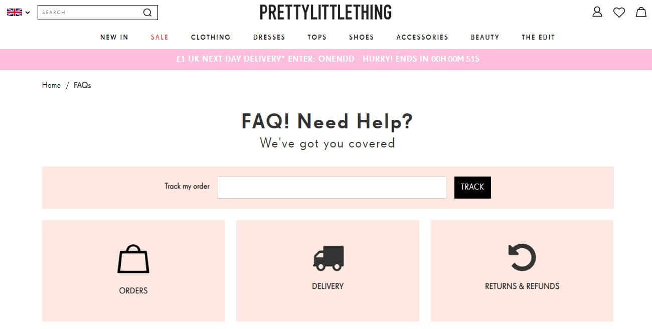 Trang FAQ của Pretty Little Thing