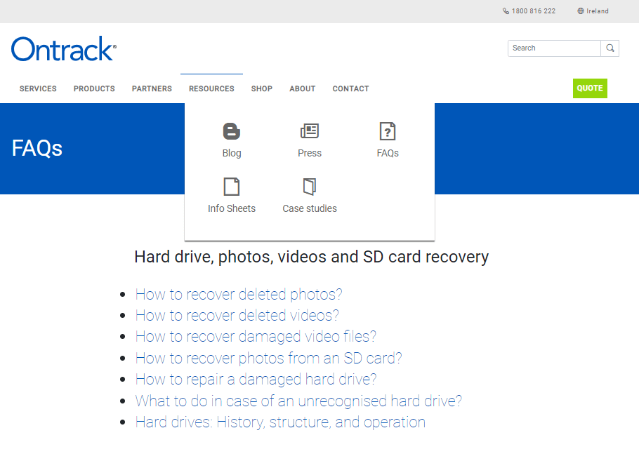Trang FAQs của Ontrack