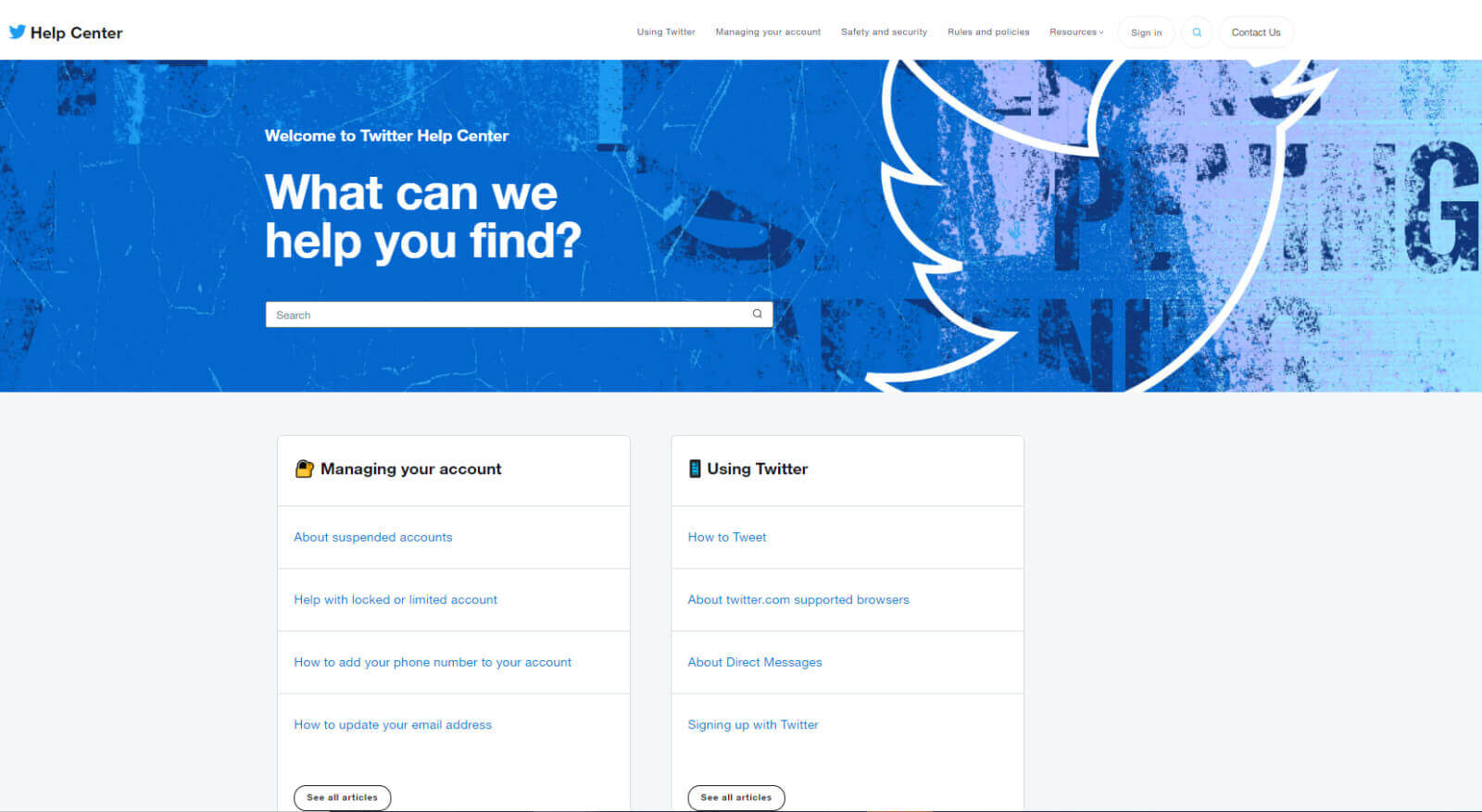 Trang FAQ của Twitter (twitter help center)