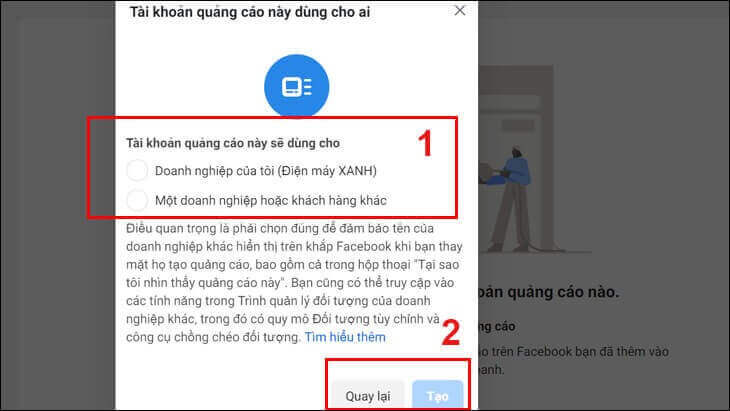 Tao tai khoan Quang Cao Facebook don gian chi trong 1 phut 12
