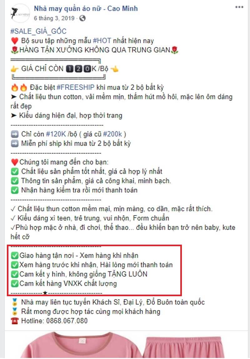 chinh sach ban hang trong bai viet quang cao facebook 1