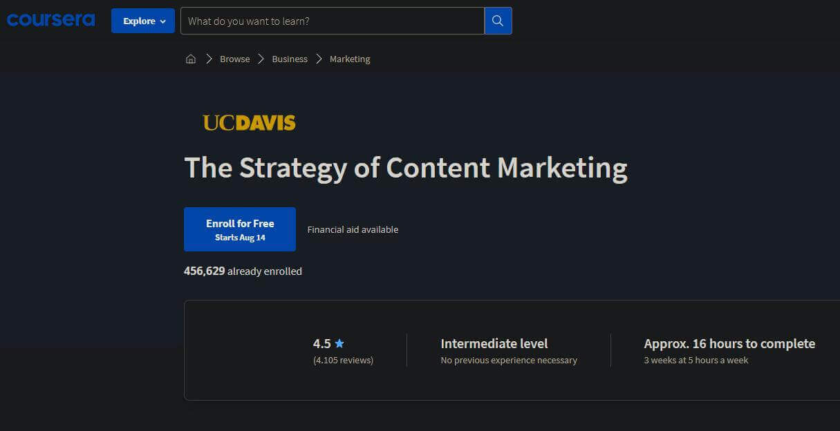 Hình ảnh Top 12 Khóa Học Content Marketing Miễn Phí Và Có Phí 21 Coursera Strategy of content marketing