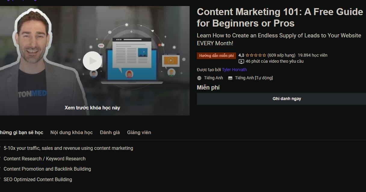Hình ảnh Top 12 Khóa Học Content Marketing Miễn Phí Và Có Phí 22 Udemy Content Marketing 101 A free guide for beginners to pros
