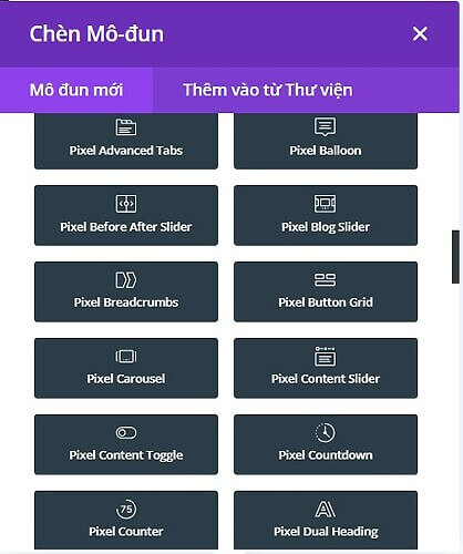 Cac mo dun Divi Pixel