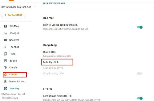 Ket Noi Ten Mien chinh voi Blog Blogger