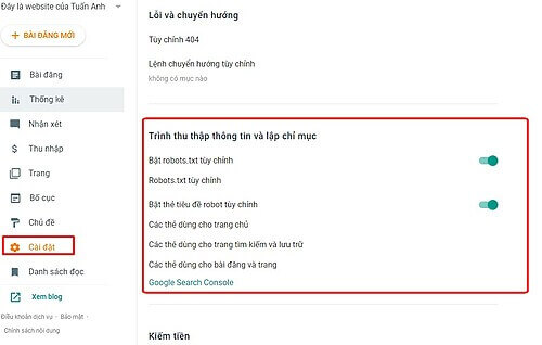 Thiet Lap Crawler va Indexing Trong Blogger