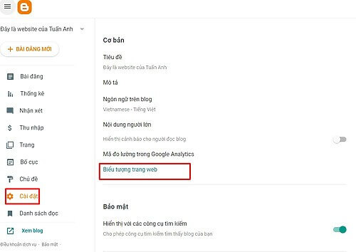 ban vao cai dat Blogger