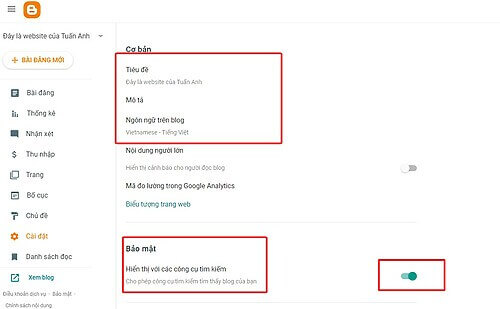 cai dat Blogger va sau do viet mo ta ve blog cua ban