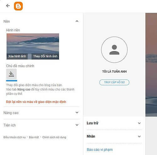 thiet lap mau nen cho blog