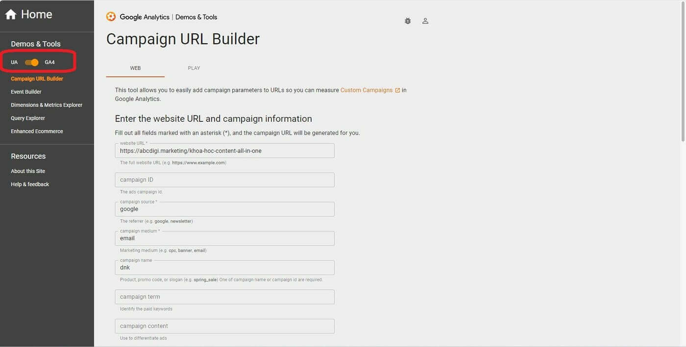 Ma theo doi UTM la gi UTM trong Google Analytics 4 3
