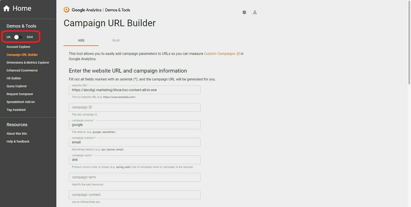 Ma theo doi UTM la gi UTM trong Google Analytics 4