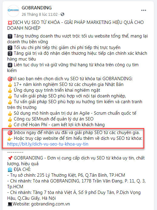 CTA trong bai viet quang cao facebook